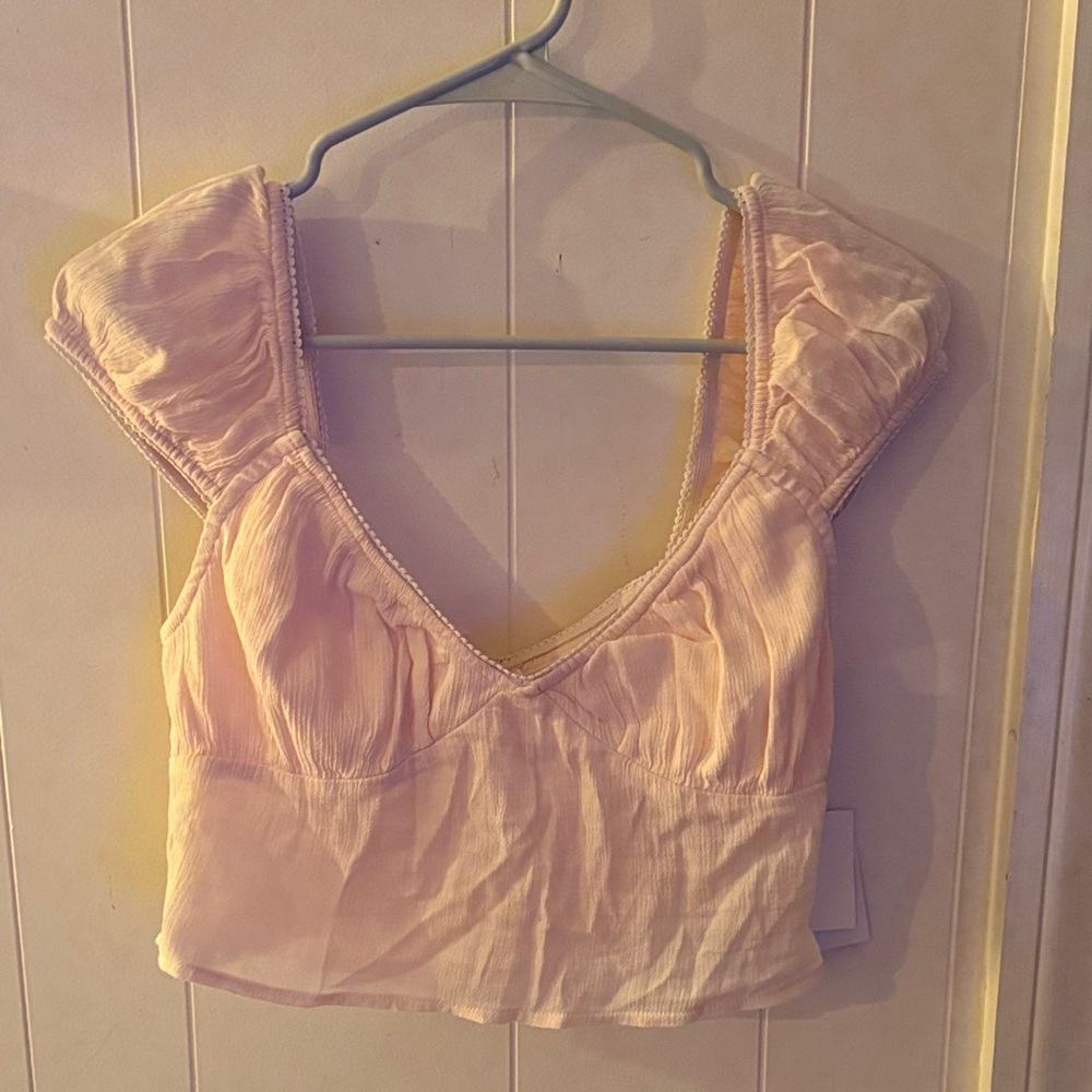 Nordstrom Pale Blush Puff Sleeve Cropped Top